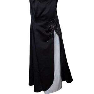Strapless Black Satin Dress W/ Rhinestone Design & White Lining By Scott McClint